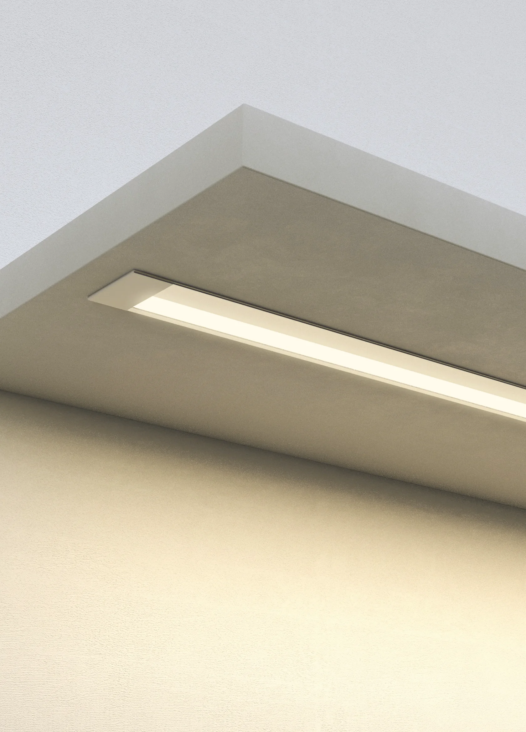 Eingelassene GERA Einbauleuchte indirekt in der Unterseite eines minimalistischen Regals.