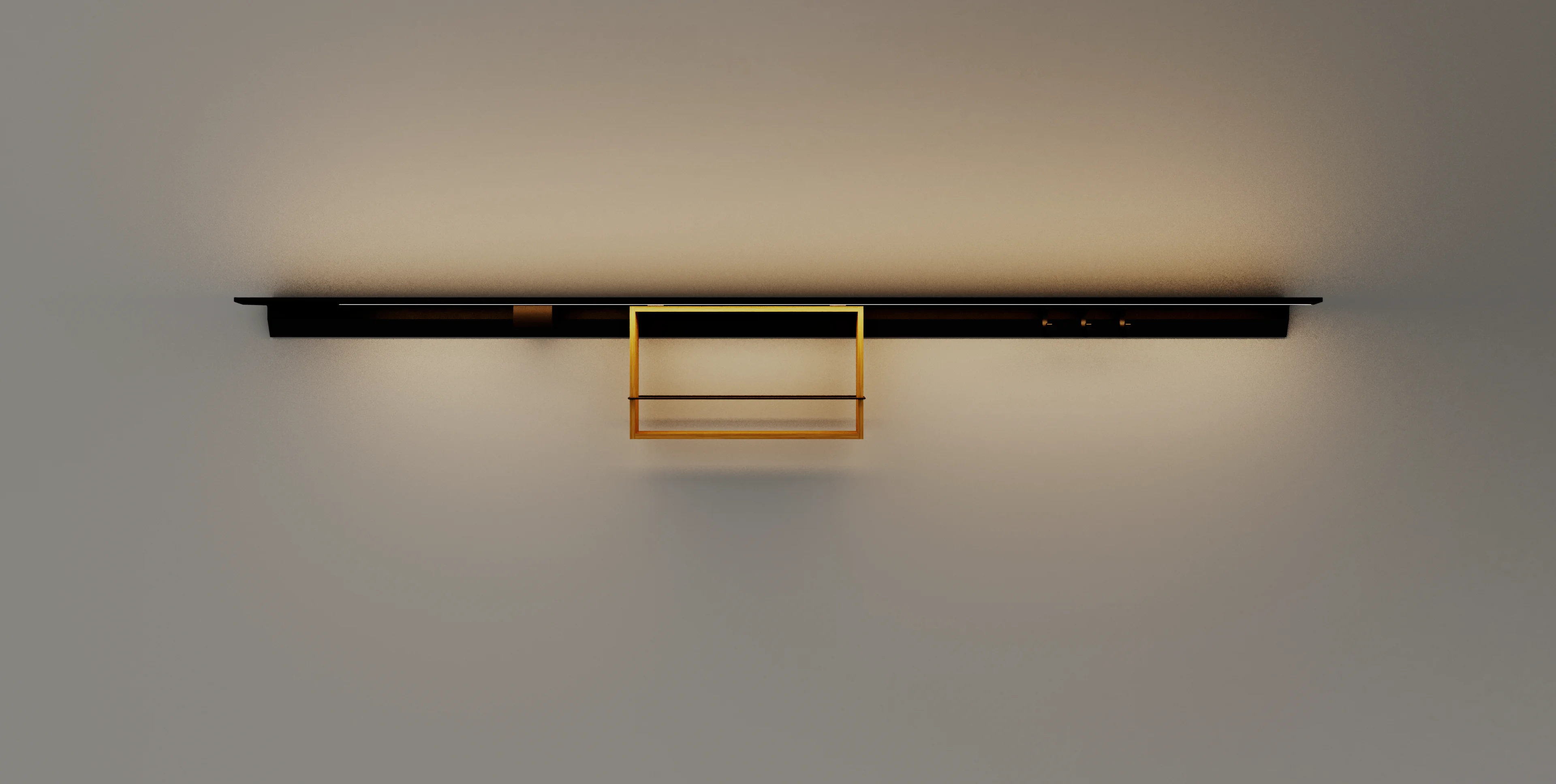 Wandmontierte GERA Feature schwarz, mit zentral montiertem breiten Rahmen und drei Haken rechts.