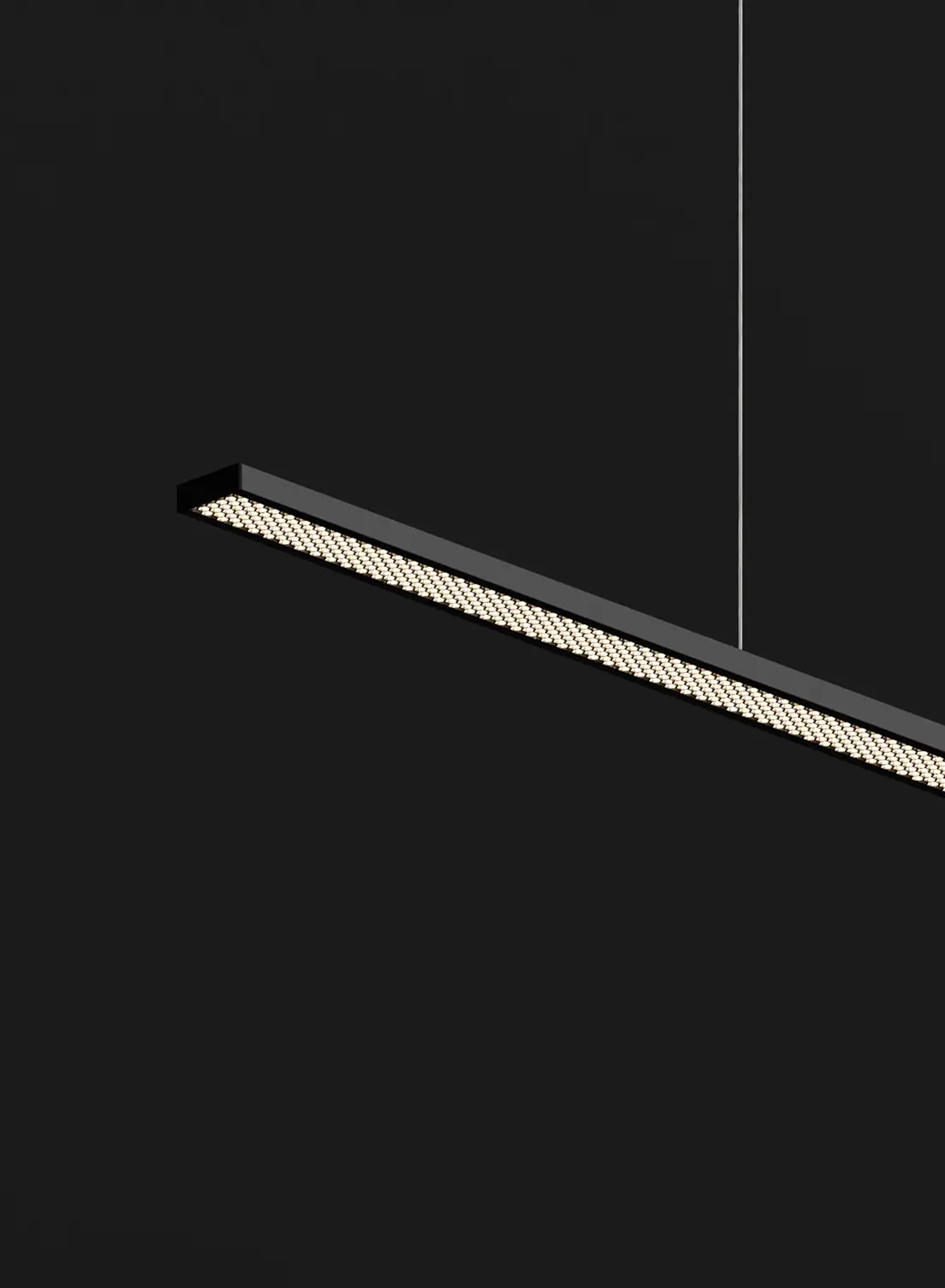 Schwarze Pendelleuchte GERA Vision vor dunklem Hintergrund.